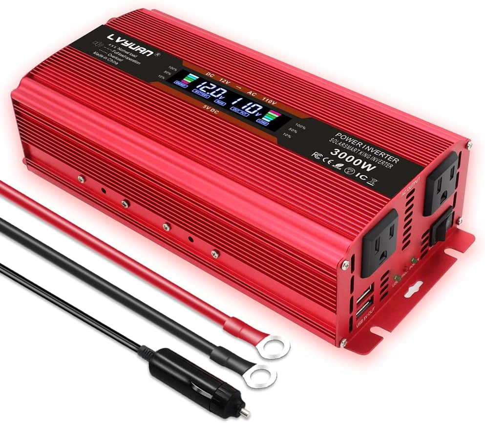 1500W Power Inverter for Car Vehicles Inverter 12V to 110V AC with LCD Display, 2AC Outlets, 3.1A USB Charging Ports (Black)