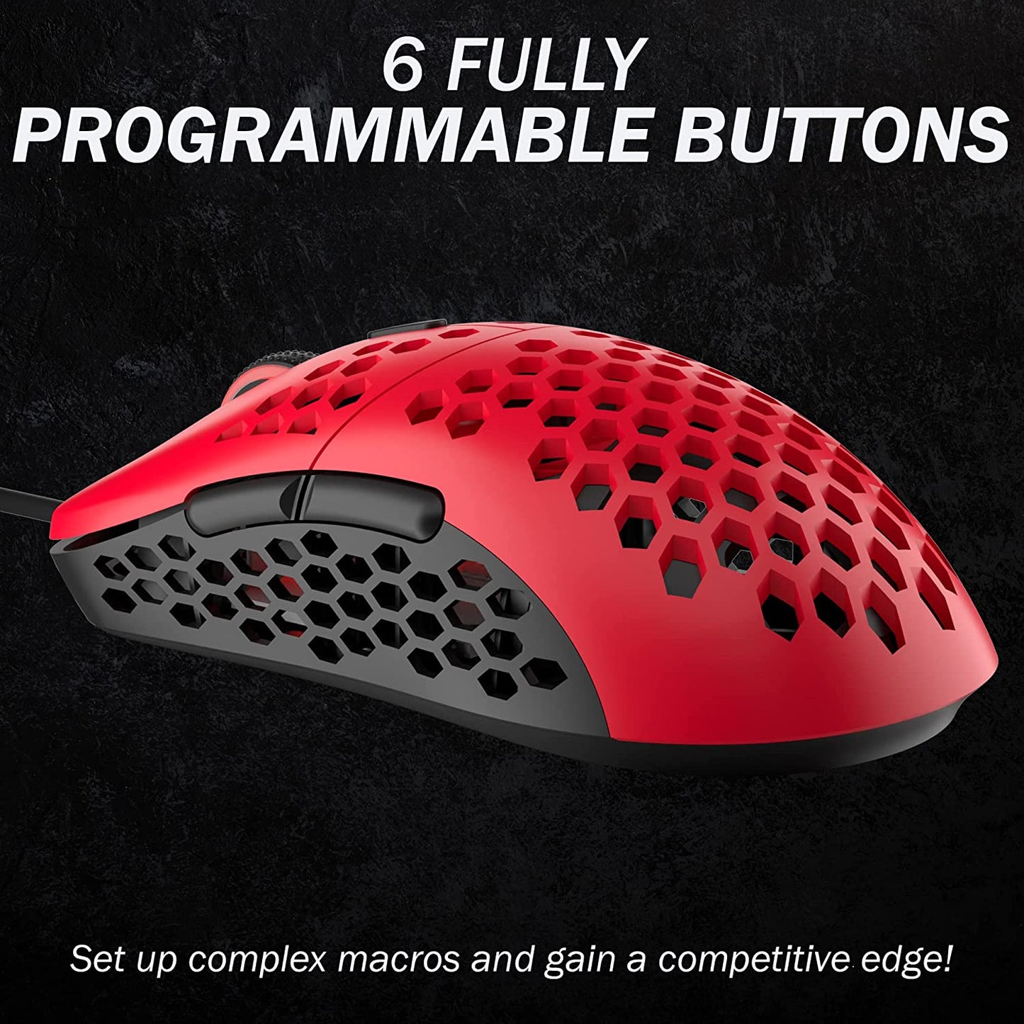 Mira M Ultra Lightweight RGB Gaming Mouse | Honeycomb Shell | 63 Grams | Max 12000 Cpi | USB Wired | 6 Programmable Buttons | On-Board Memory | anti Slip Grips | Mira-M Monza