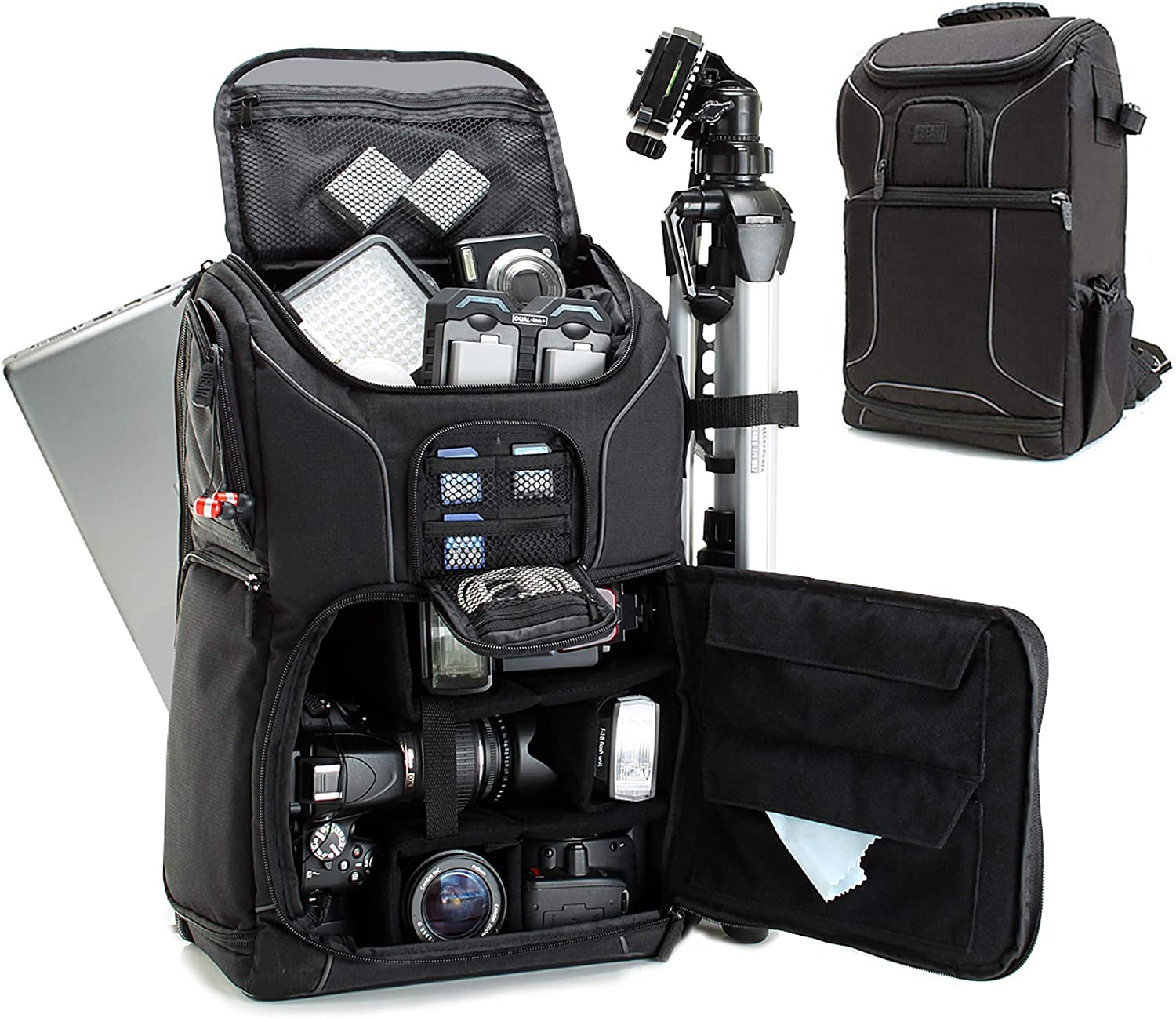 DSLR Camera Backpack Case - 15.6 Inch Laptop Compartment, Padded Custom Dividers, Tripod Holder, Rain Cover, Long-Lasting Durability and Storage Pockets - Compatible with Many Dslrs (Blue)