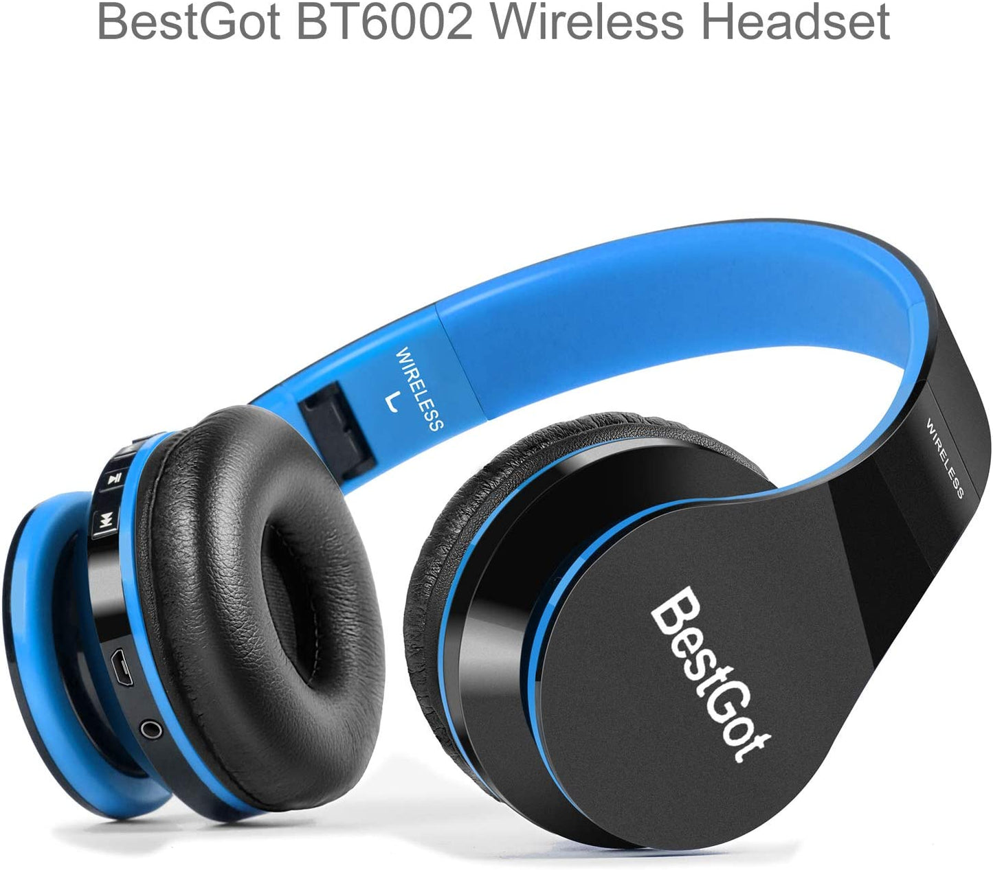 Kids Bluetooth Headphones BT6002 Wireless Headphones for Kids Children Adults for School Foldable Headset for 18 Hours for Pc/Phone/Tablets/Tv (Black/Blue)