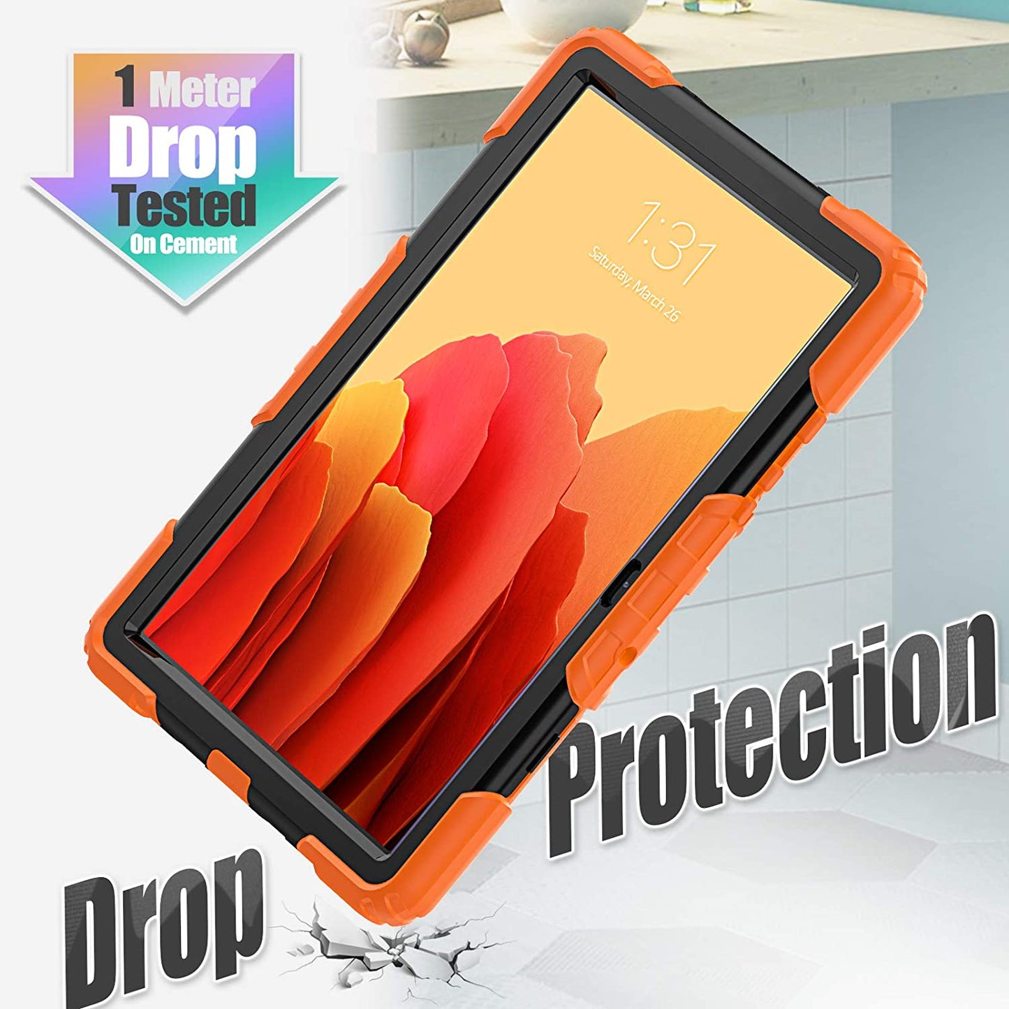 for Samsung Galaxy Tab A7 10.4 Case 2020/2022, SM-T500/ T503 Case, Durable Sturdy Case with Screen Protector Swivel Stand Hand Shoulder Strap Drop-Proof for Galaxy A7 Tablet Case - Orange