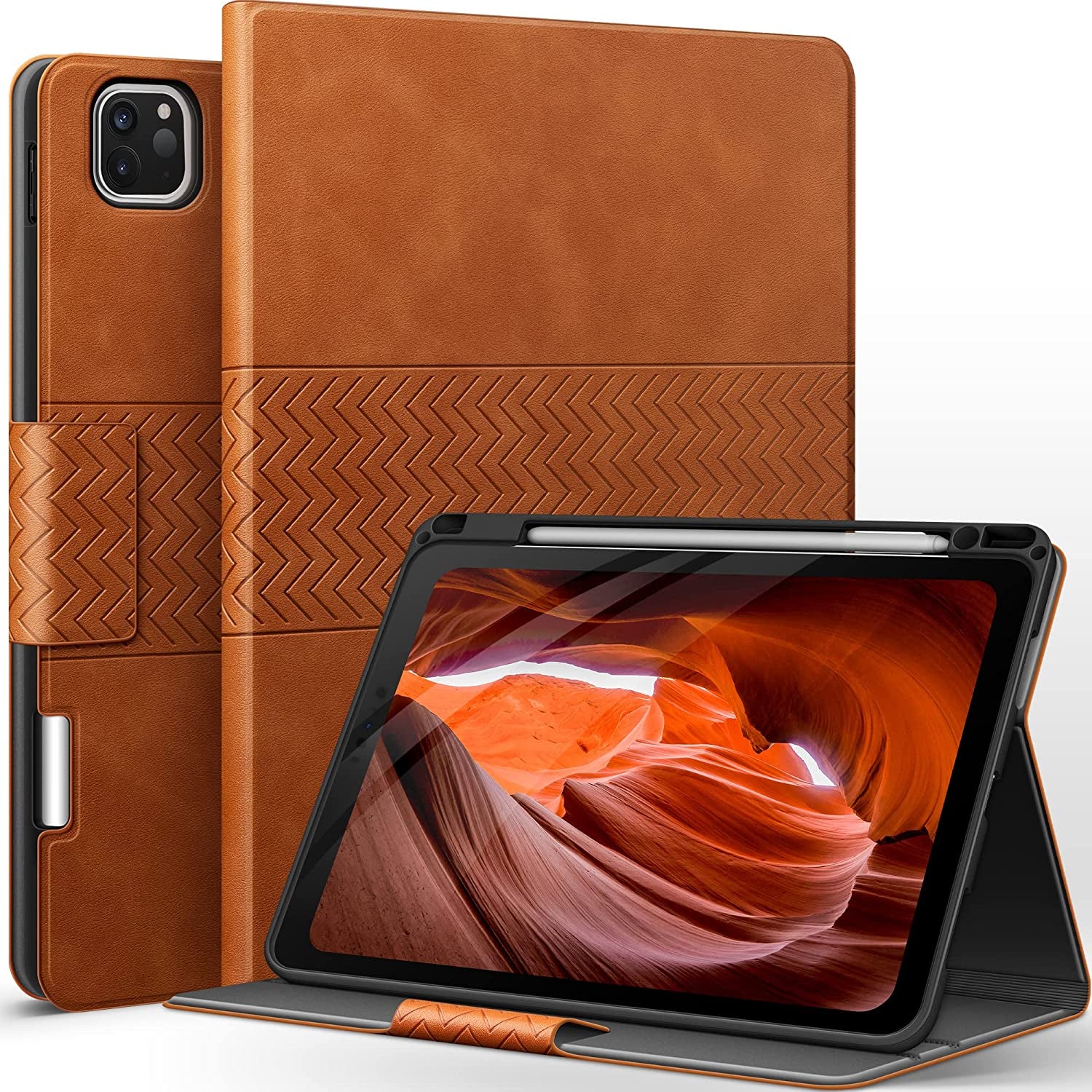 Case for Ipad Pro 11 Inch 2022 4Th Generation, 3Rd/2Nd/1St Gen Stand Cover with Pencil Holder, Auto Sleep/Wake Shockproof Smart Cover, PU Leather(Brown)