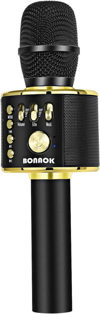 Wireless Bluetooth Karaoke Microphone, 3-In-1 Portable Handheld Mic Speaker Machine for All Smartphones, Gifts to Girls Boys Kids Adults All Age Q37(Black Gold)