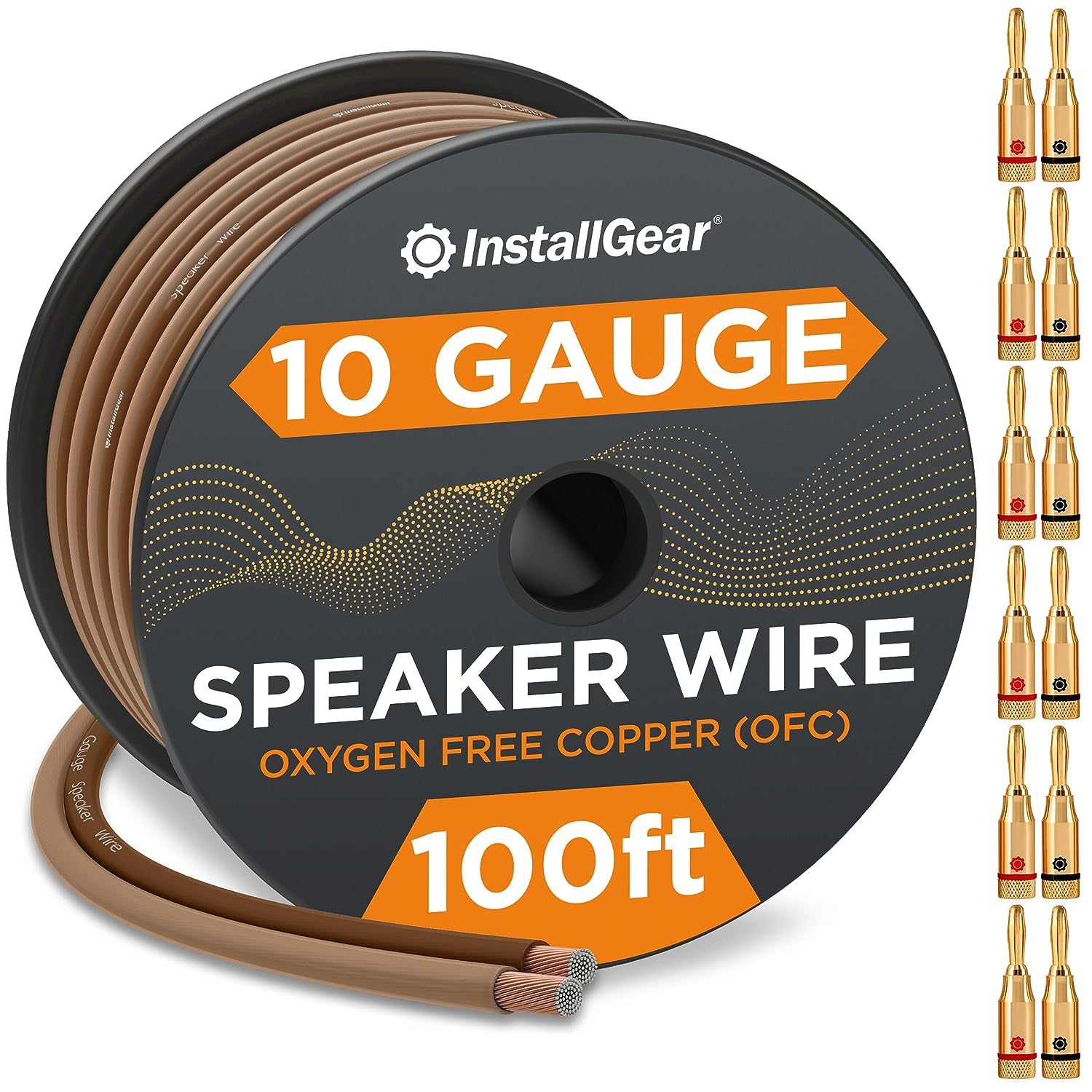 12 Gauge Speaker Wire with 12 Banana Plugs (100Ft) - 12 AWG Speaker Wire Speaker Cable 99.9% | Oxygen-Free Copper - True Spec and Touch Cable | Speaker Wire 12 Gauge | Outdoor Speaker Wire