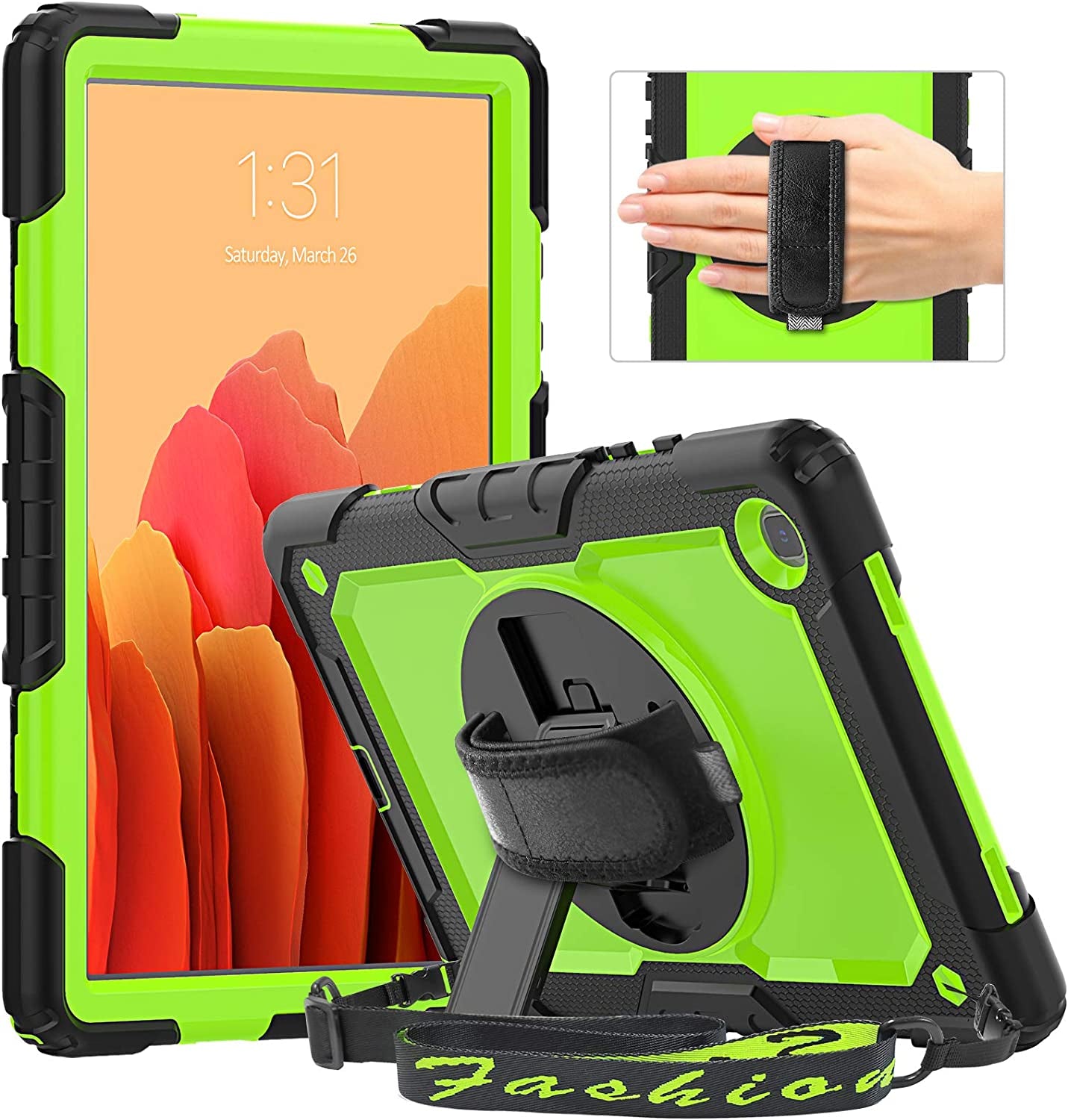 for Samsung Galaxy Tab A7 10.4 Case 2020/2022, SM-T500/ T503 Case, Durable Sturdy Case with Screen Protector Swivel Stand Hand Shoulder Strap Drop-Proof for Galaxy A7 Tablet Case - Orange