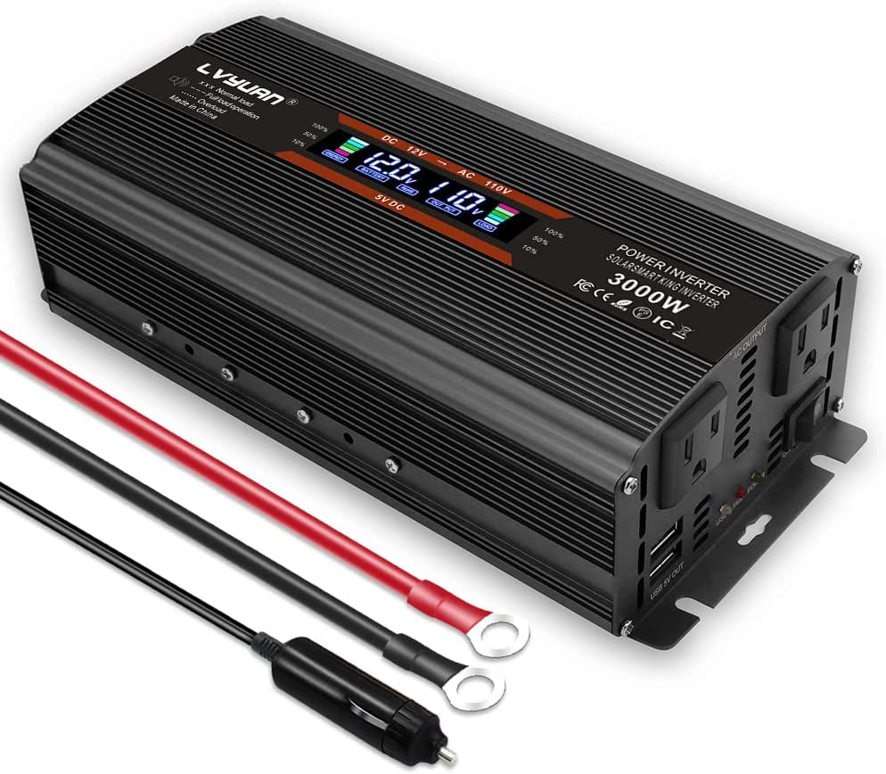 1500W Power Inverter for Car Vehicles Inverter 12V to 110V AC with LCD Display, 2AC Outlets, 3.1A USB Charging Ports (Black)