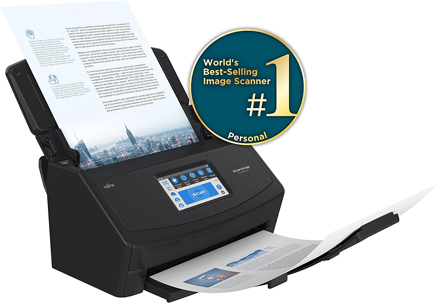 Ix1600 Wireless or USB High-Speed Cloud Enabled Document, Photo & Receipt Scanner with Large Touchscreen and Auto Document Feeder for Mac or PC, Black