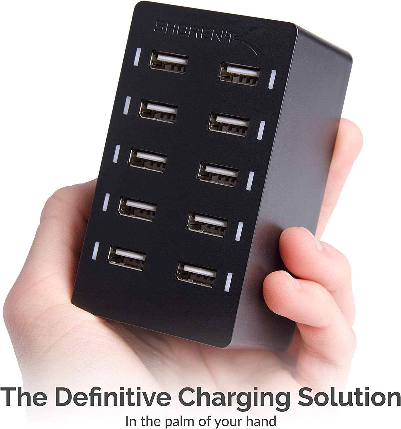 60 Watt (12 Amp) 10 Port [UL Certified] Family Sized Desktop USB Rapid Charger. Smart USB Ports with Auto Detect Technology [Black] (AX-TPCS)