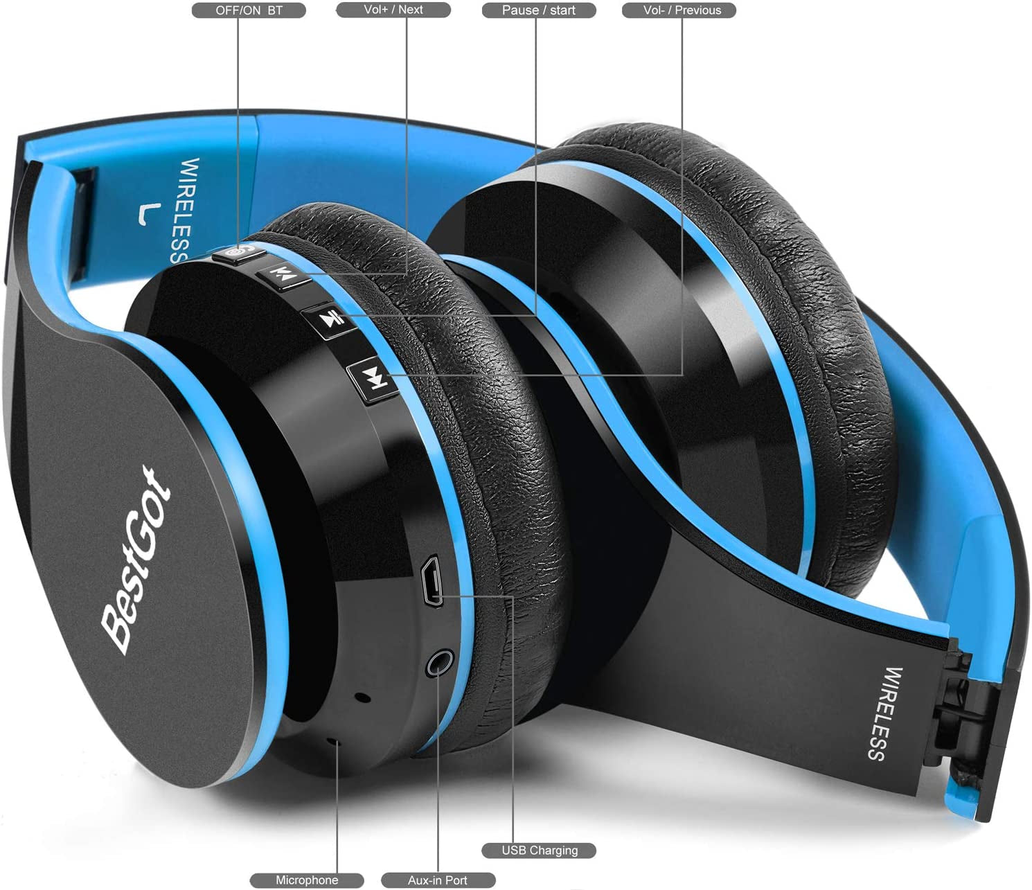 Kids Bluetooth Headphones BT6002 Wireless Headphones for Kids Children Adults for School Foldable Headset for 18 Hours for Pc/Phone/Tablets/Tv (Black/Blue)