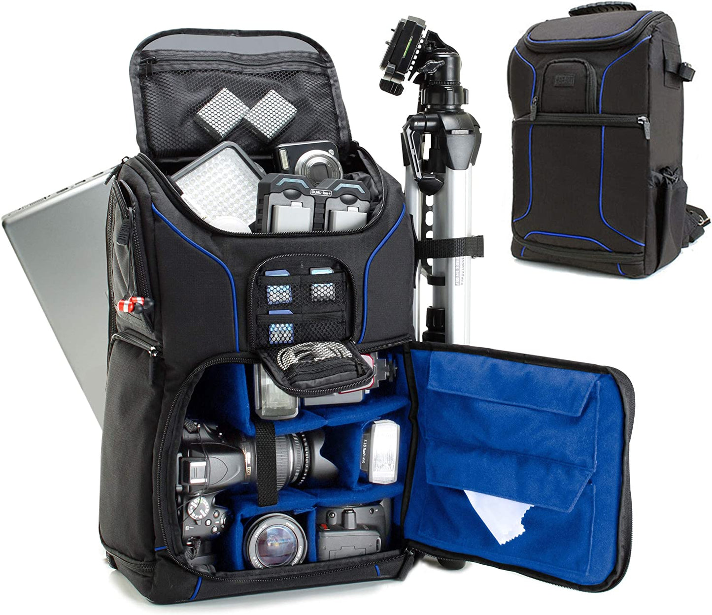 DSLR Camera Backpack Case - 15.6 Inch Laptop Compartment, Padded Custom Dividers, Tripod Holder, Rain Cover, Long-Lasting Durability and Storage Pockets - Compatible with Many Dslrs (Blue)