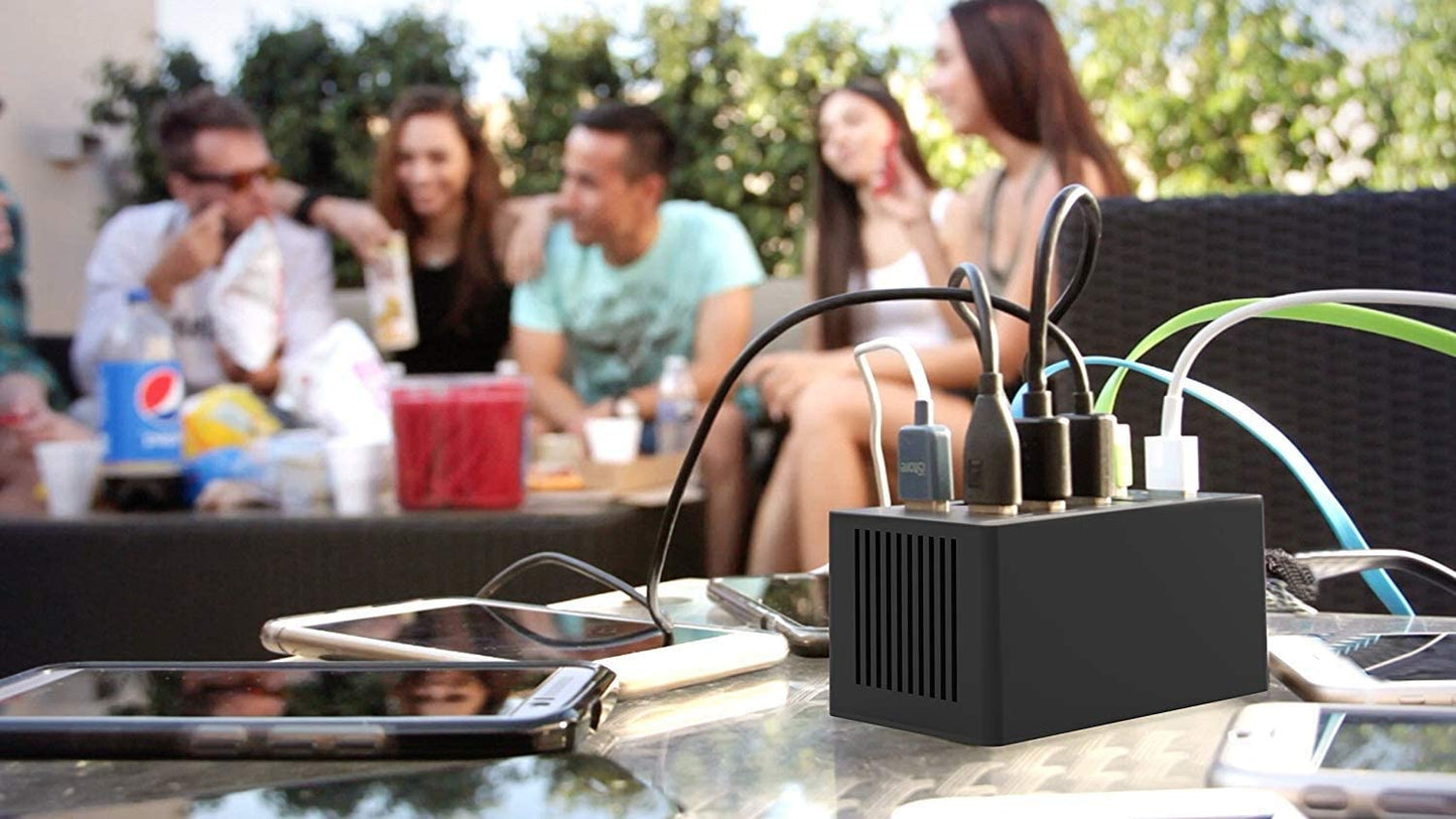 60 Watt (12 Amp) 10 Port [UL Certified] Family Sized Desktop USB Rapid Charger. Smart USB Ports with Auto Detect Technology [Black] (AX-TPCS)