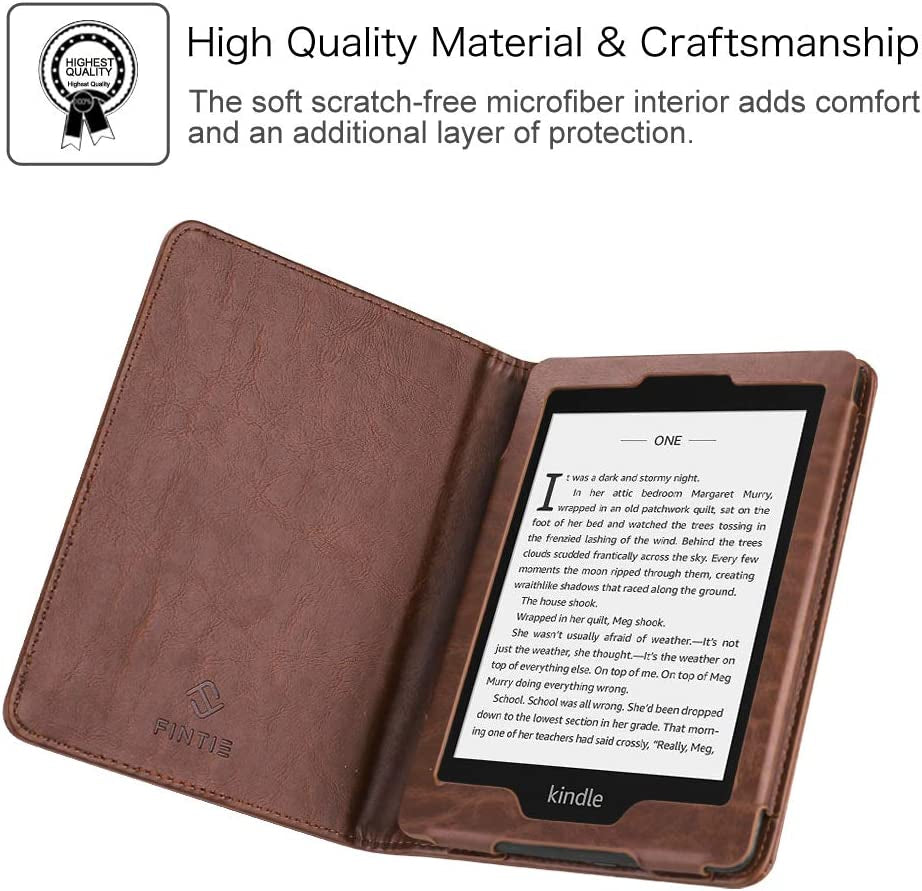 Folio Case for 6" Kindle Paperwhite (Fits 10Th Generation 2018 and All Paperwhite Generations Prior to 2018) - Book Style Vegan Leather Shockproof Cover with Auto Sleep/Wake, Vintage Brown