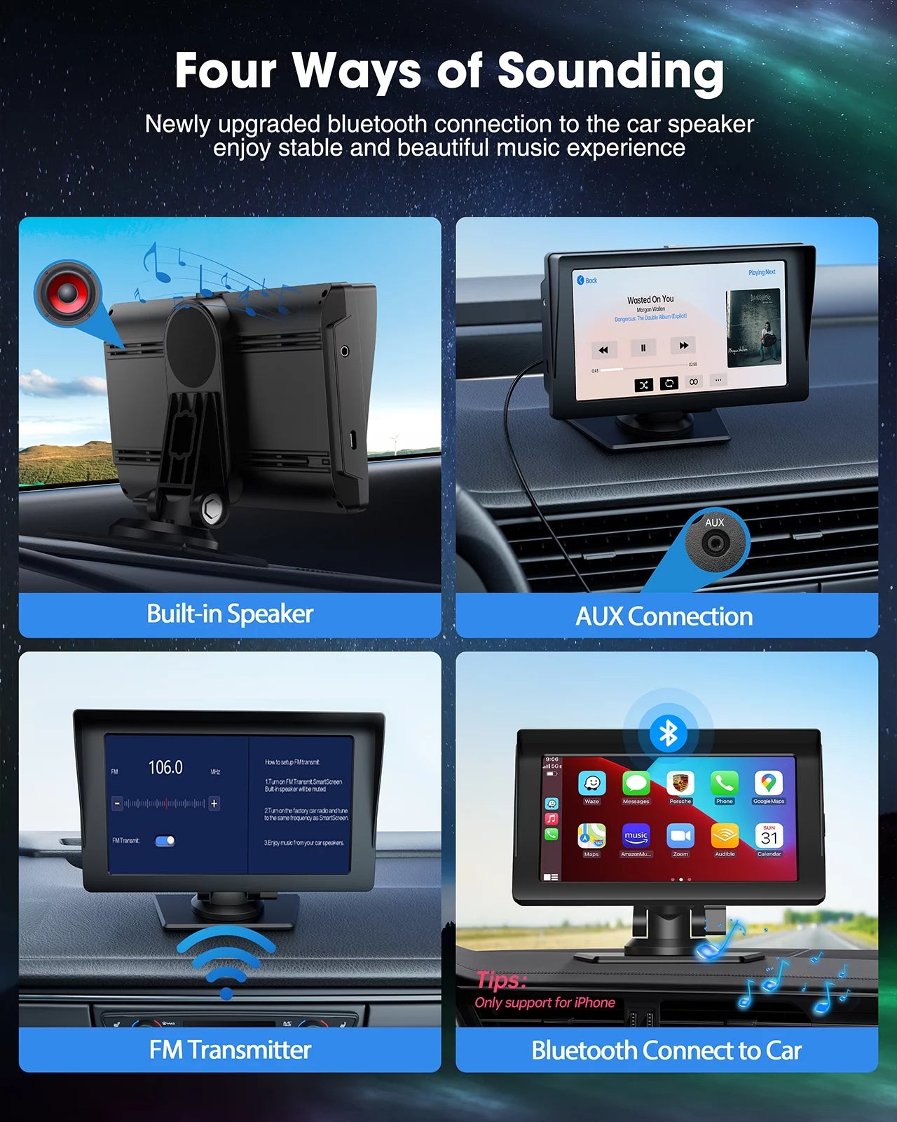 Wireless Apple Carplay & Android Auto for Car Stereo, Portable 7 Inch Apple Car Play Touch Screen Sync GPS Navigation Audio Car Radio Receiver