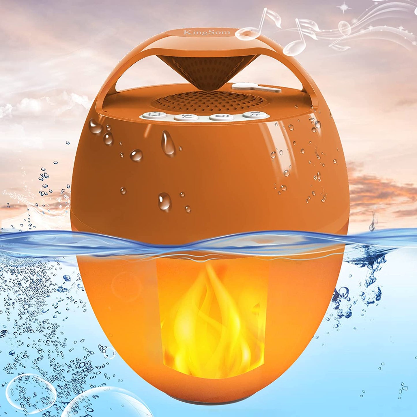 LED Flame Speakers, Floating Bluetooth Speaker for Pool, IP68 Waterproof Wireless Speaker, Hot Tub Speaker with Rich Bass, HD Stereo Sound, Hands-Free Portable Bluetooth Speaker for Outdoor