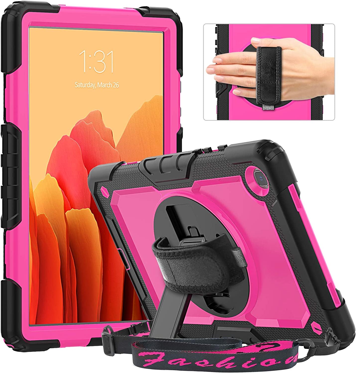 for Samsung Galaxy Tab A7 10.4 Case 2020/2022, SM-T500/ T503 Case, Durable Sturdy Case with Screen Protector Swivel Stand Hand Shoulder Strap Drop-Proof for Galaxy A7 Tablet Case - Orange