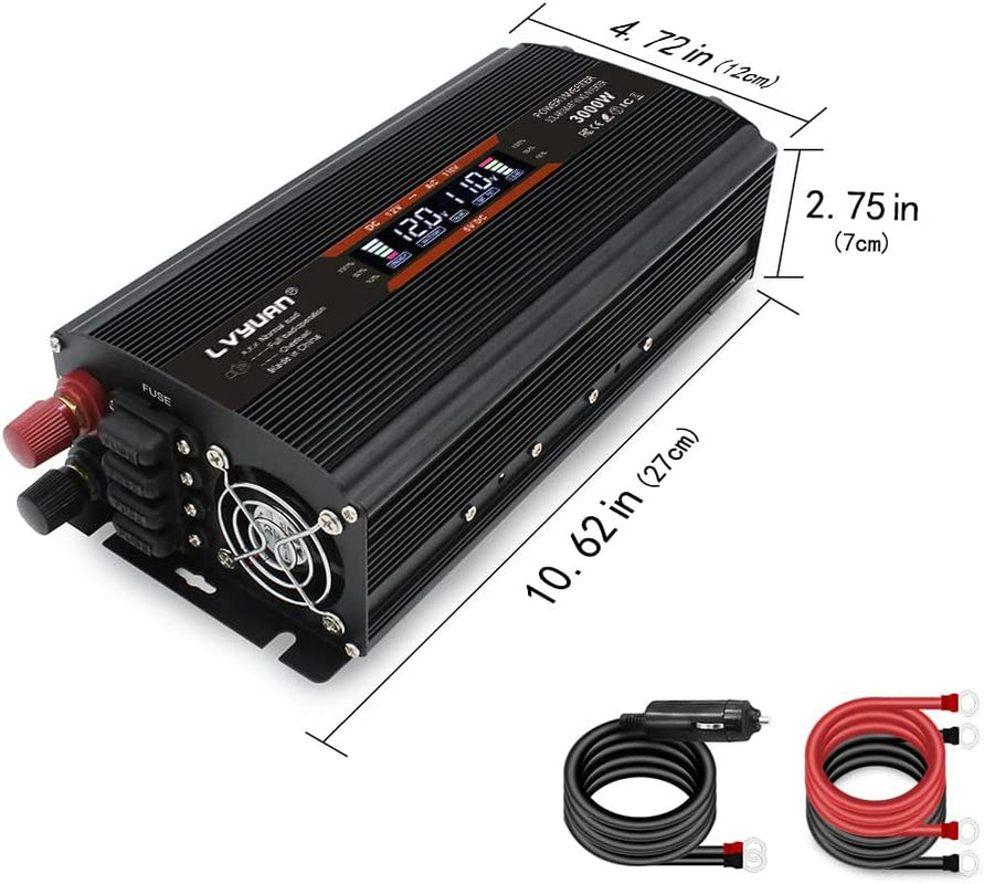 1500W Power Inverter for Car Vehicles Inverter 12V to 110V AC with LCD Display, 2AC Outlets, 3.1A USB Charging Ports (Black)