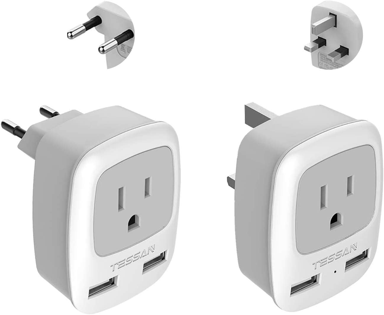 All European Travel Plug Adapter Kit, International Power Outlet Adaptor with 2 USB; Type C Type G US to Universal of Europe EU Spain Germany France Italy Ireland UK England Scotland Qatar