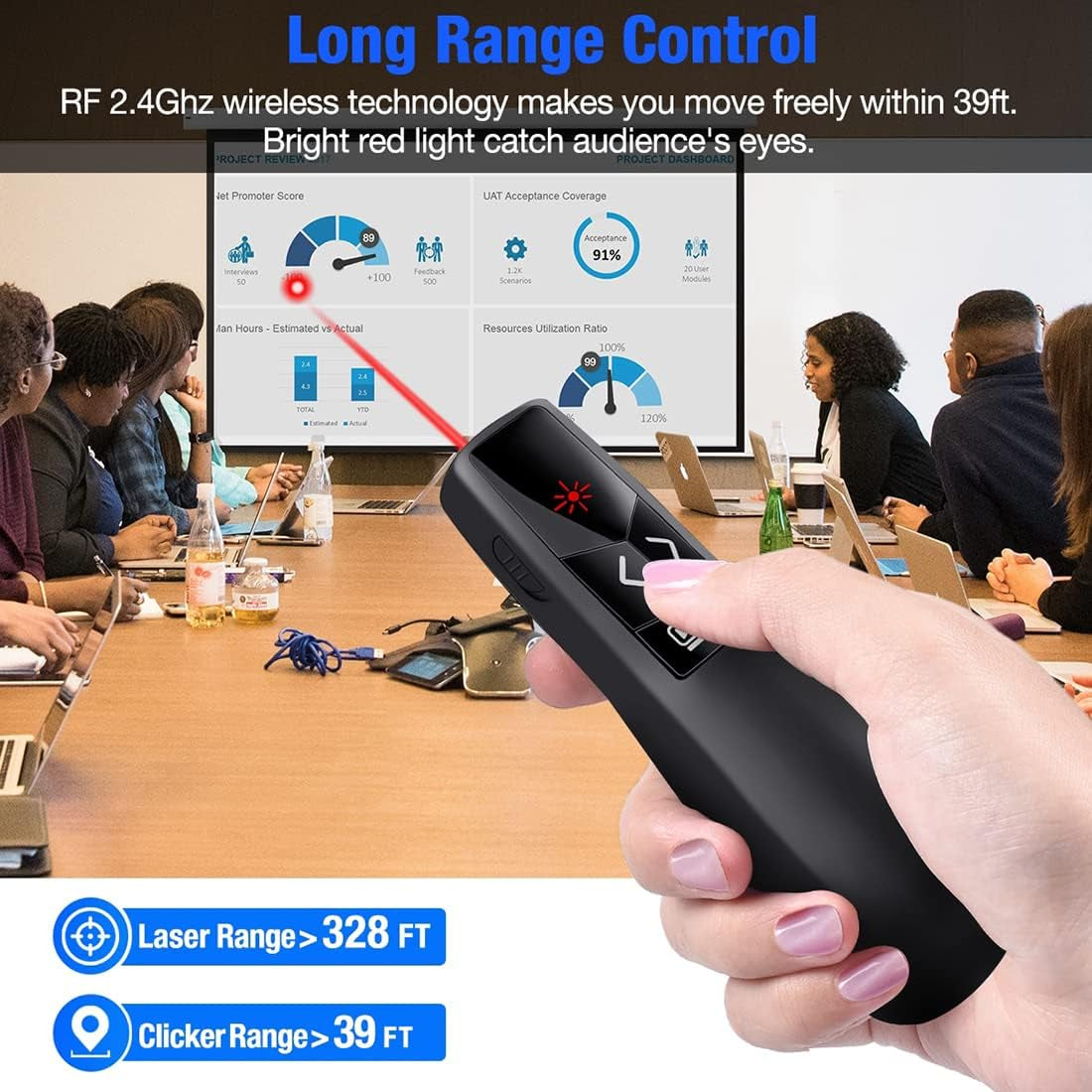 Wireless Presenter Remote, RF 2.4Ghz USB Presentation Remote Control Powerpoint Presentation Clicker for Keynote/Ppt/Mac/Pc