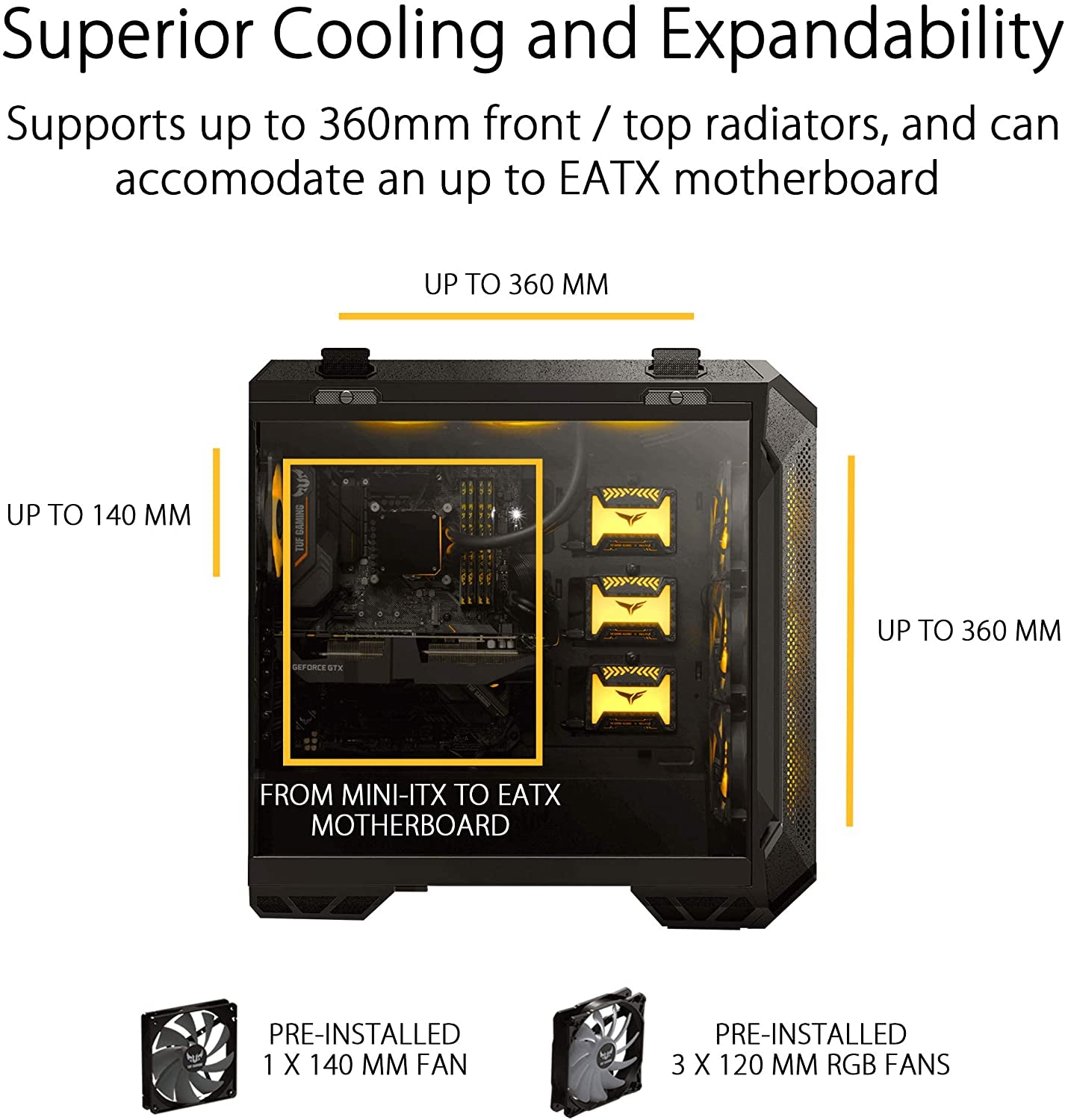 TUF Gaming GT501 Mid-Tower Computer Case for up to EATX Motherboards with USB 3.0 Front Panel Cases GT501/GRY/WITH Handle