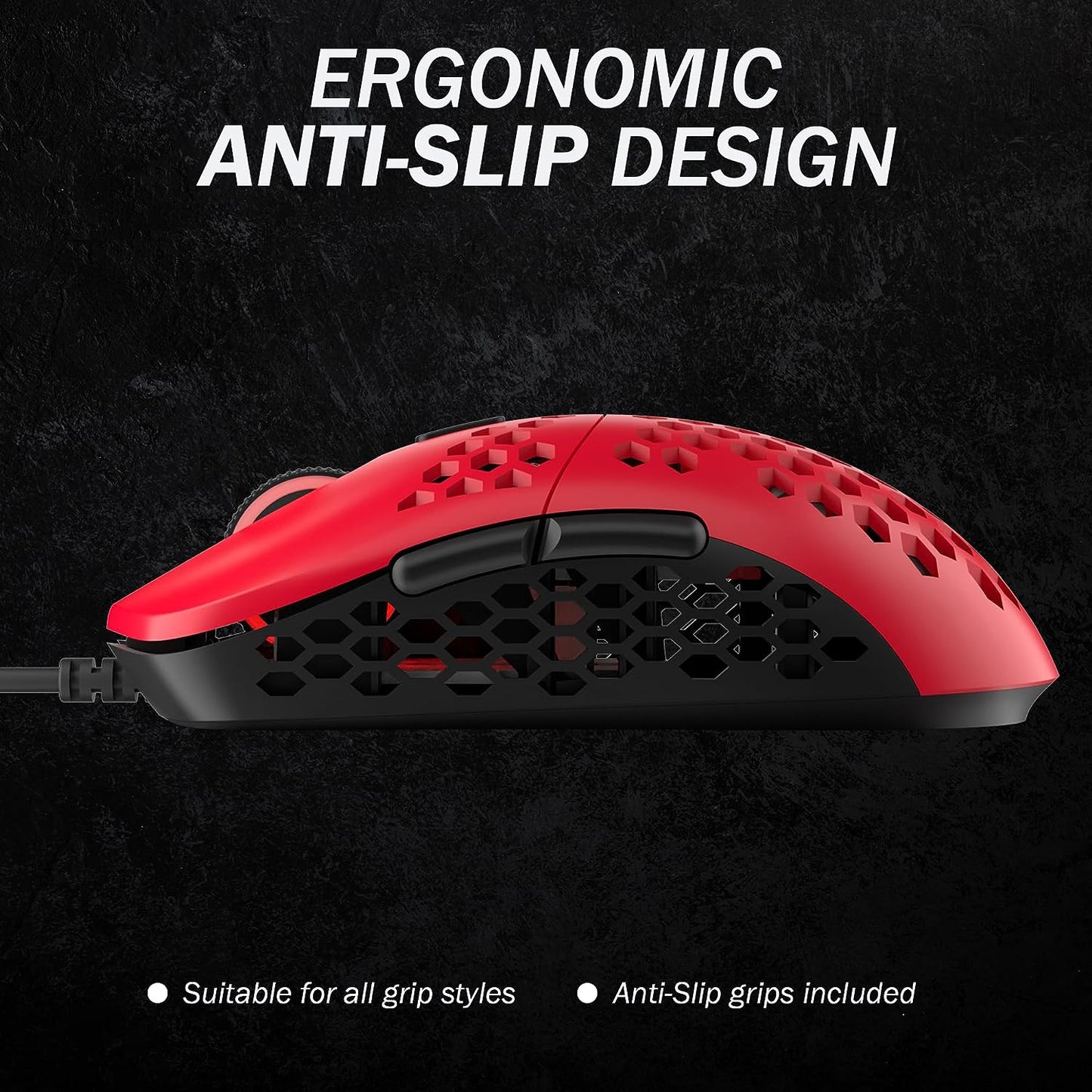 Mira M Ultra Lightweight RGB Gaming Mouse | Honeycomb Shell | 63 Grams | Max 12000 Cpi | USB Wired | 6 Programmable Buttons | On-Board Memory | anti Slip Grips | Mira-M Monza