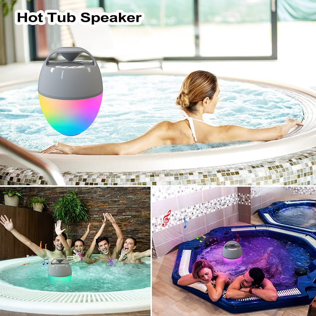 Portable Bluetooth Speaker with Colorful Lights, Floating Pool Speaker IP67 Waterproof Speaker,Louder Volume,Mic,82Ft Wireless Range Hot Tub Speaker for Outdoor Pool Home Party Travel.