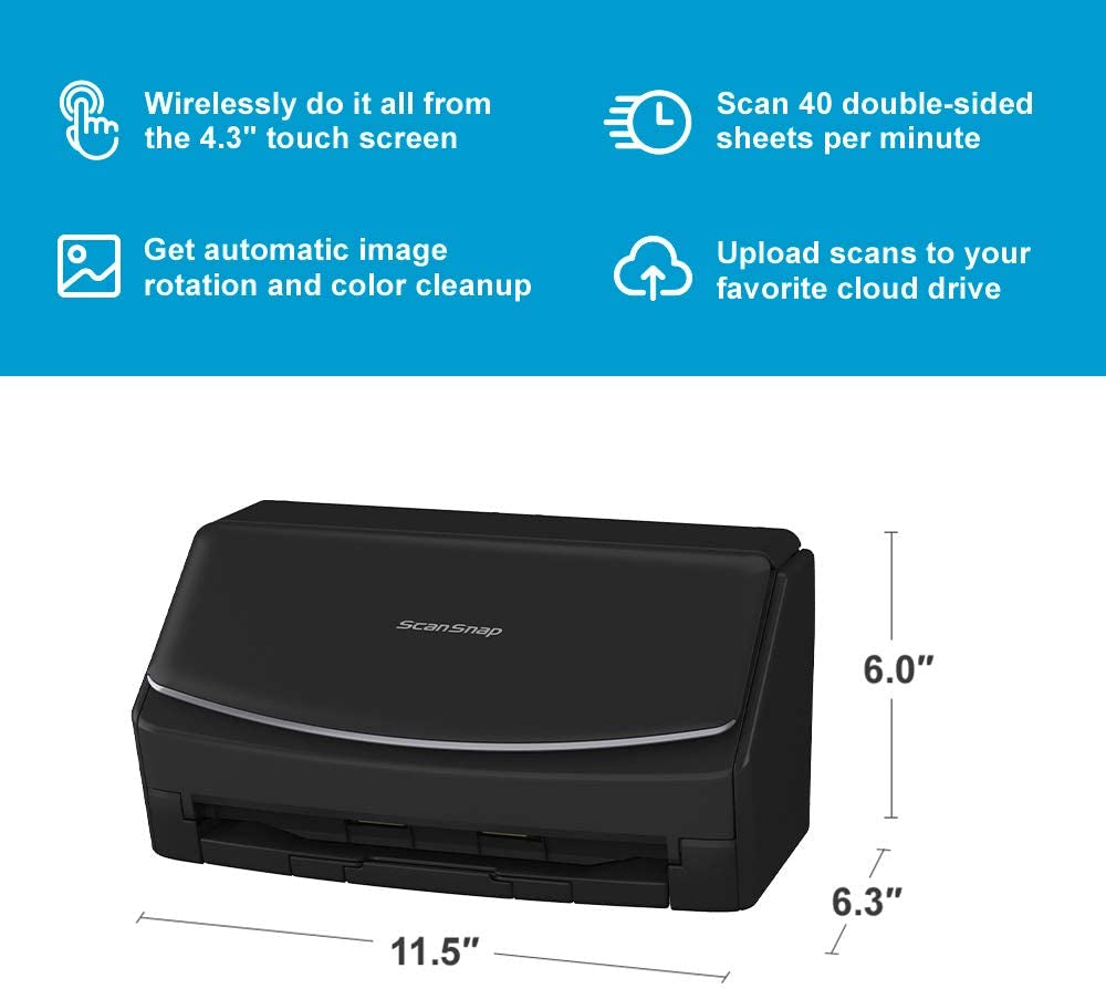 Ix1600 Wireless or USB High-Speed Cloud Enabled Document, Photo & Receipt Scanner with Large Touchscreen and Auto Document Feeder for Mac or PC, Black