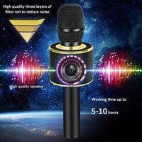 Wireless Bluetooth Karaoke Microphone, 3-In-1 Portable Handheld Mic Speaker Machine for All Smartphones, Gifts to Girls Boys Kids Adults All Age Q37(Black Gold)