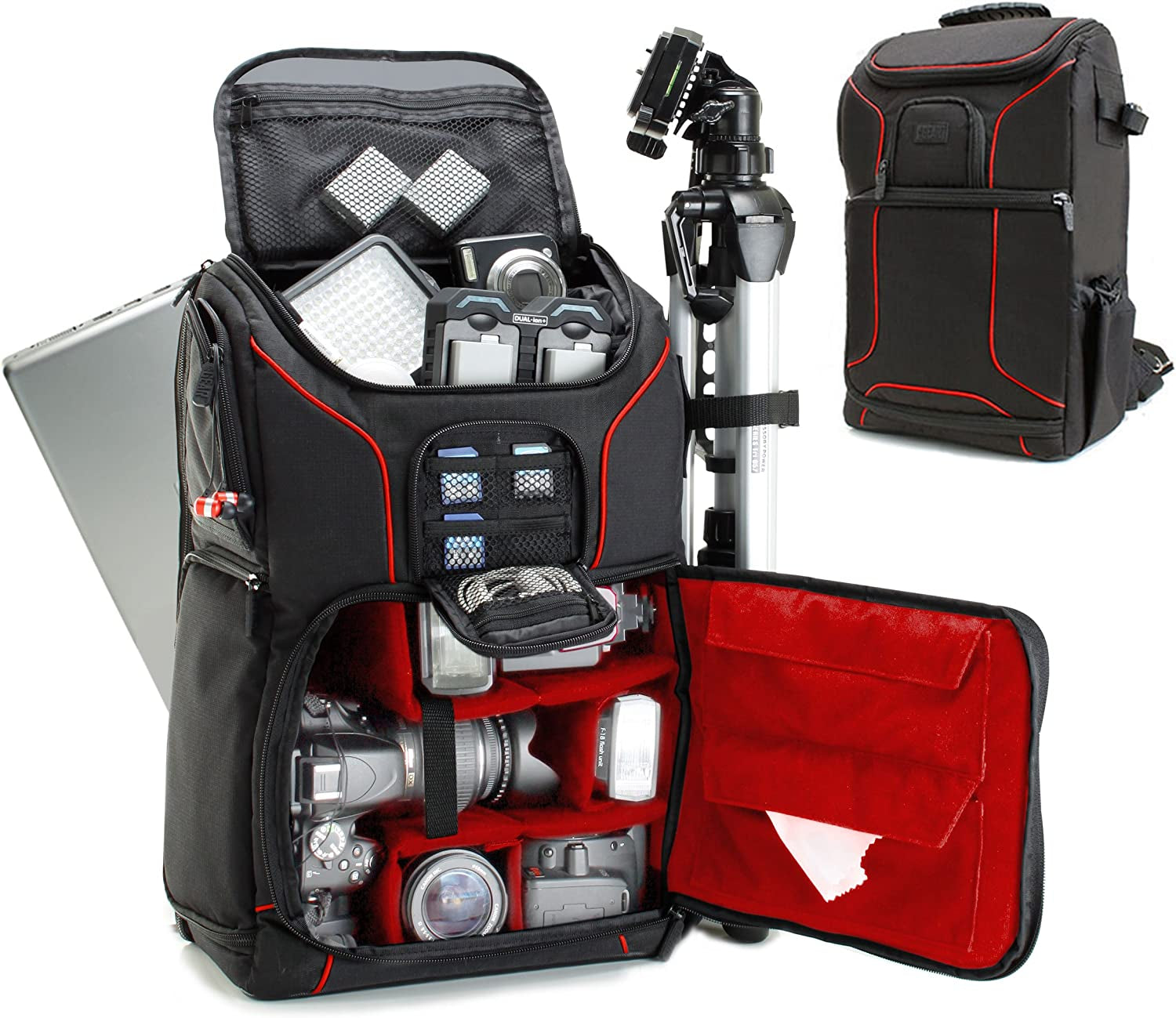 DSLR Camera Backpack Case - 15.6 Inch Laptop Compartment, Padded Custom Dividers, Tripod Holder, Rain Cover, Long-Lasting Durability and Storage Pockets - Compatible with Many Dslrs (Blue)