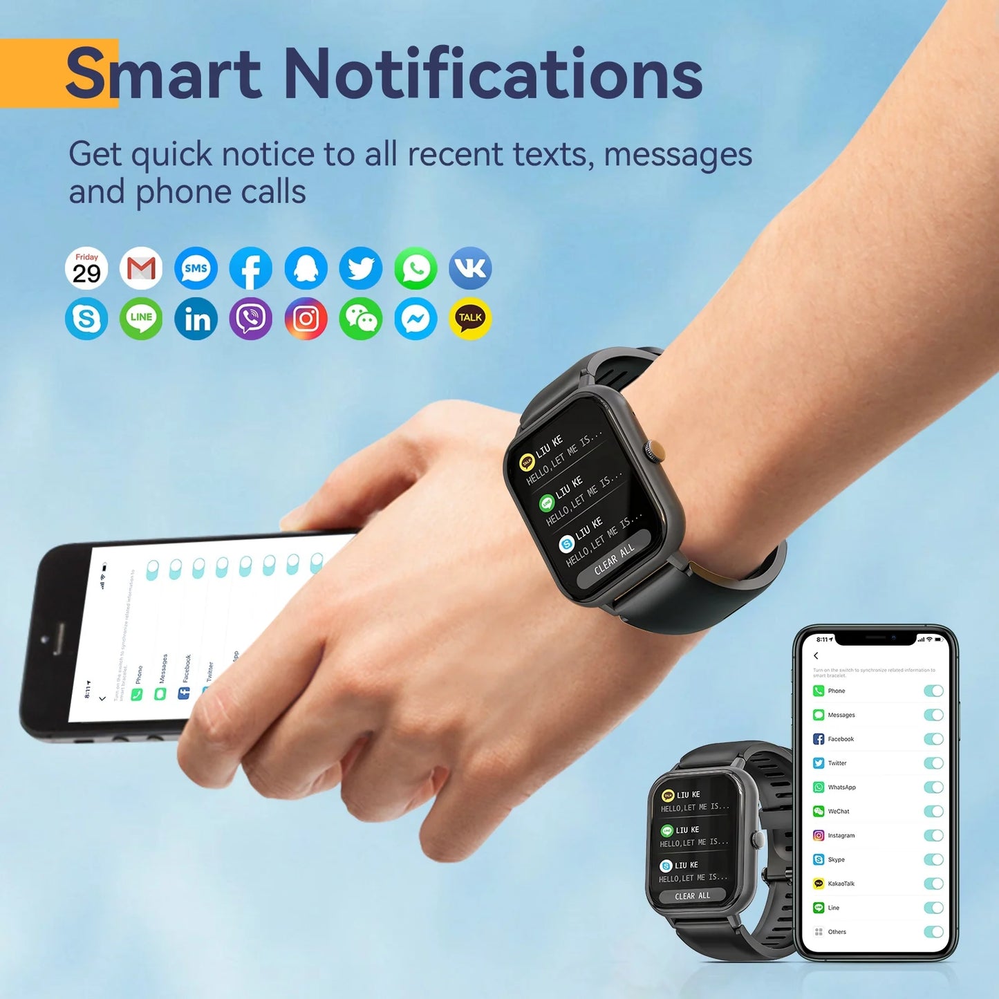 Smart Watch for Android Phone Iphone Compatible IP67 Waterproof Smart Watch Touch Screen Fitness Tracker Fitness Watch Men Women（Black）