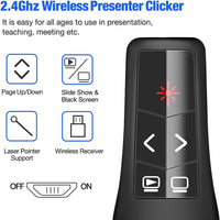 Wireless Presenter Remote, RF 2.4Ghz USB Presentation Remote Control Powerpoint Presentation Clicker for Keynote/Ppt/Mac/Pc