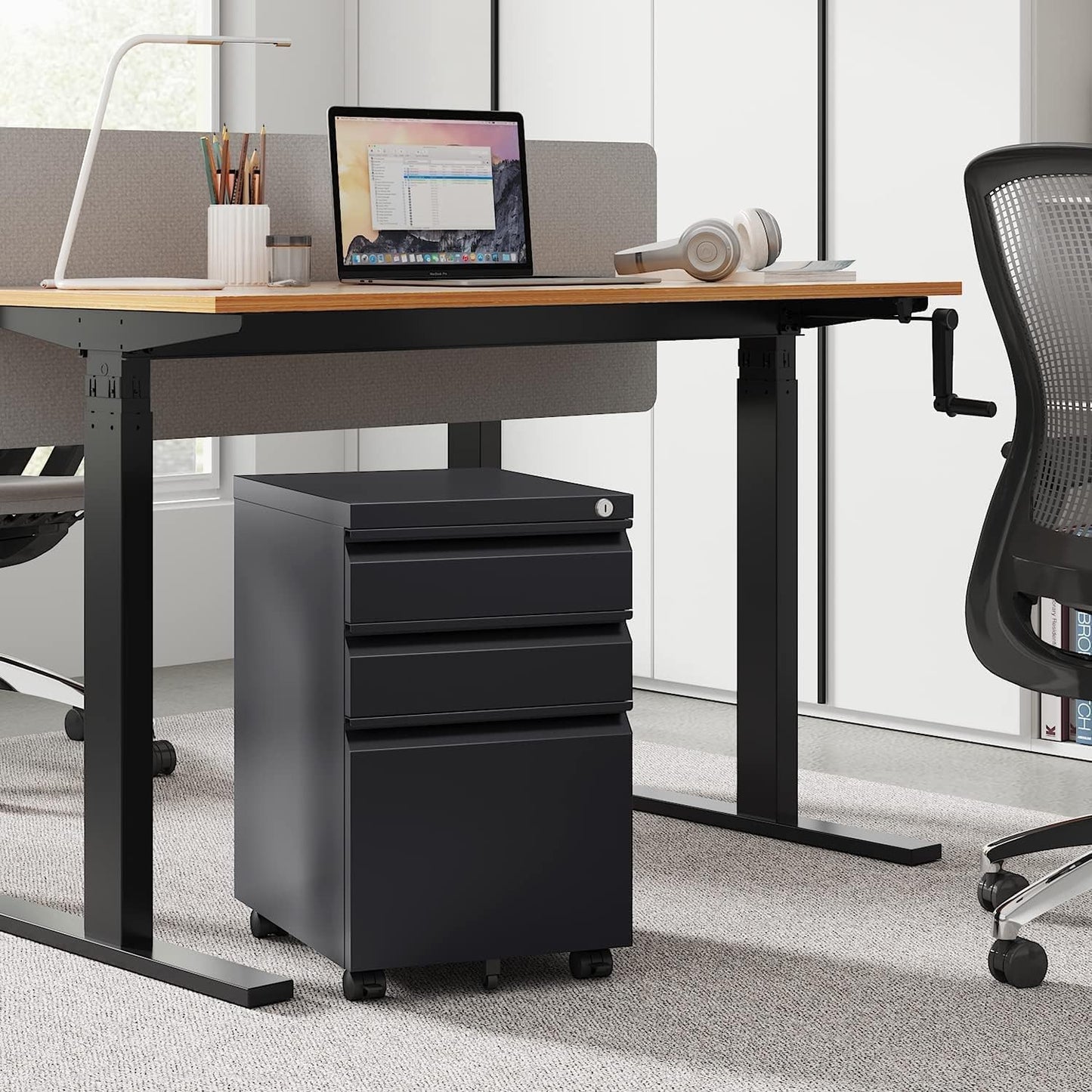 3 Drawer Mobile File Cabinet under Desk Office, Fully Assembled except Casters, Letter/Legal Size, Black