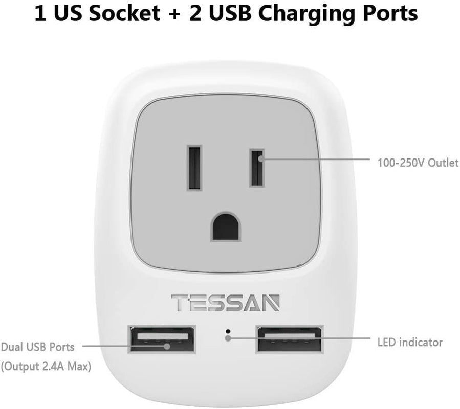 All European Travel Plug Adapter Kit, International Power Outlet Adaptor with 2 USB; Type C Type G US to Universal of Europe EU Spain Germany France Italy Ireland UK England Scotland Qatar