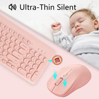 Wireless Keyboard and Mouse Combo, Sweet Pink Cute Keyboard, 2.4G USB Ergonomic Full-Sized Mute Keyboard for Computer, Laptop, PC Desktops, Mac