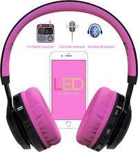 Bluetooth Kids Headphones, AB005 Wireless Headphones Bluetooth V5.2 with Microphone Foldable Headset with TF Card FM Radio and LED Light Compatible for Cellphones PC TV Ipad (Black&Pink)