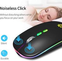 LED Wireless Mouse Slim Silent Mouse 2.4G Rechargeable Wireless Computer Mouse Wireless Mouse for Laptop, Macbook, Ipad, Chromebook, with USB & Type-C Receiver