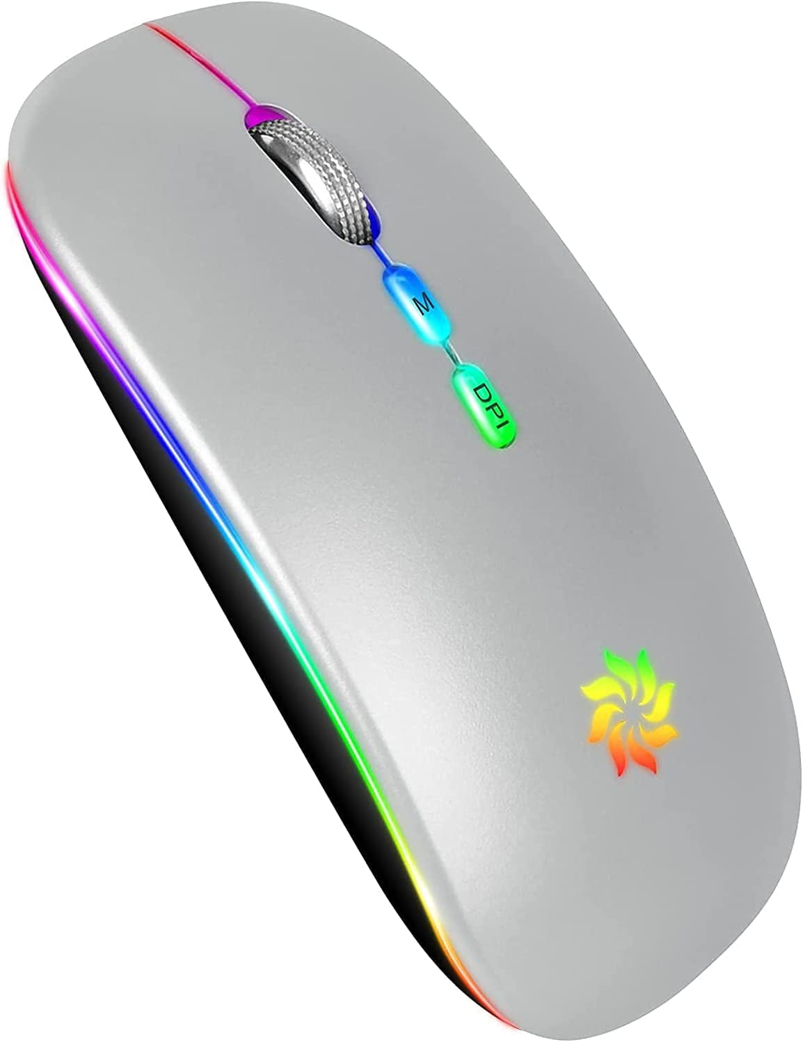 LED Wireless Mouse Slim Silent Mouse 2.4G Rechargeable Wireless Computer Mouse Wireless Mouse for Laptop, Macbook, Ipad, Chromebook, with USB & Type-C Receiver