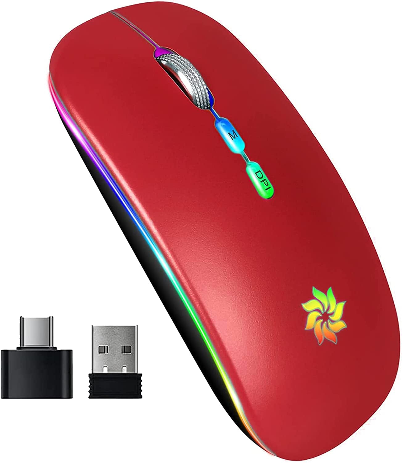 LED Wireless Mouse Slim Silent Mouse 2.4G Rechargeable Wireless Computer Mouse Wireless Mouse for Laptop, Macbook, Ipad, Chromebook, with USB & Type-C Receiver