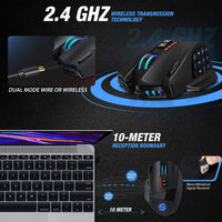 Venus Pro RGB Wireless MMO Gaming Mouse, 16,000 DPI Optical Sensor, 2.4 Ghz Transmission Technology, Ergonomic Design, 16M Chroma RGB Lighting, 16 Programmable Buttons, up to 70 Hours