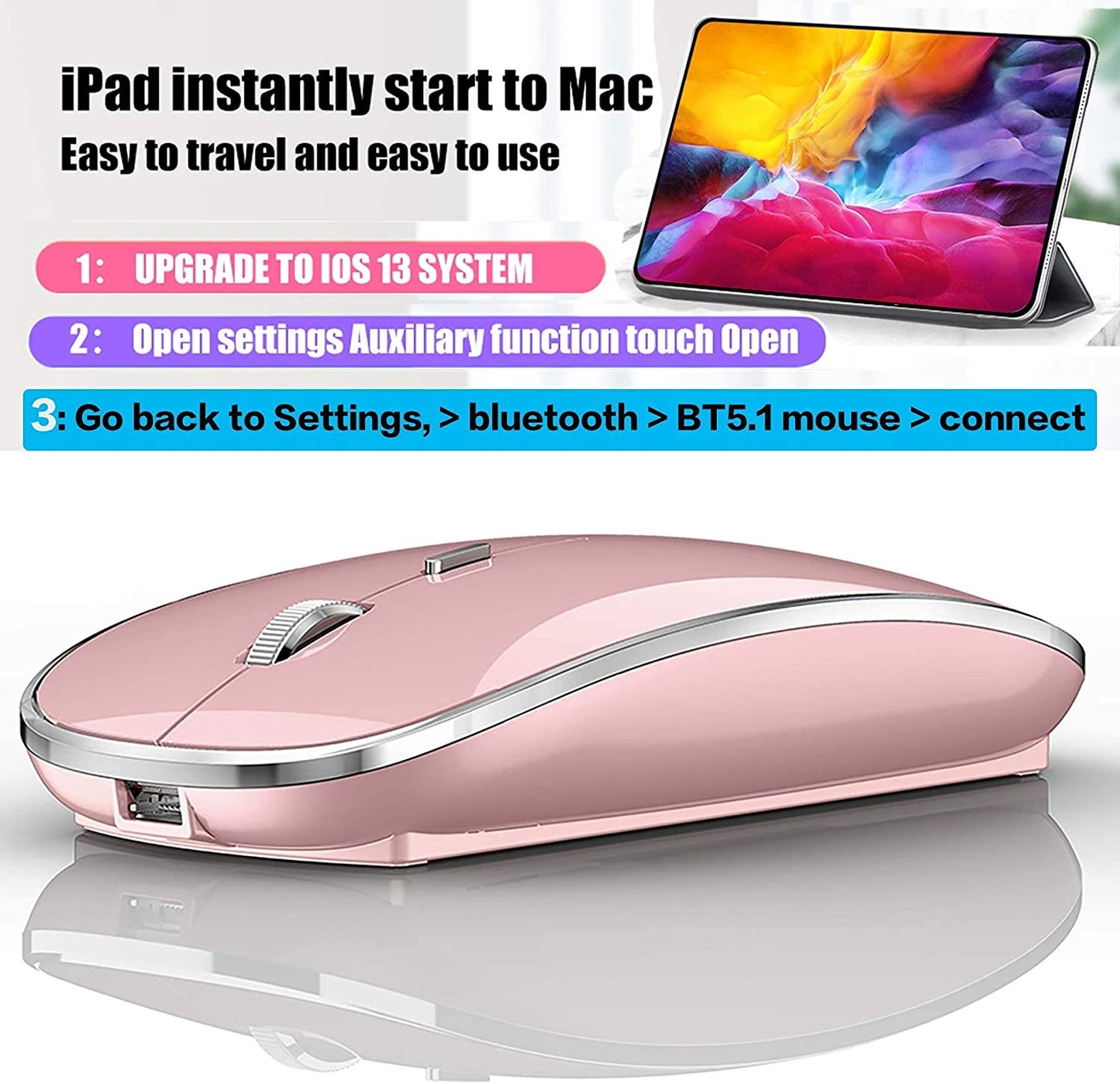 Bluetooth Wireless Mouse for Ipad Pro Macbook Ipad Air Mac Macbook Pro Macbook Air Laptop Chromebook Windows HP DELL PC