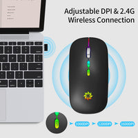 LED Wireless Mouse Slim Silent Mouse 2.4G Rechargeable Wireless Computer Mouse Wireless Mouse for Laptop, Macbook, Ipad, Chromebook, with USB & Type-C Receiver