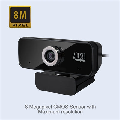 Adesso CyberTrack 6S Webcam - 8 Megapixel - 30 fps - USB 2.0 - TAA Compliant