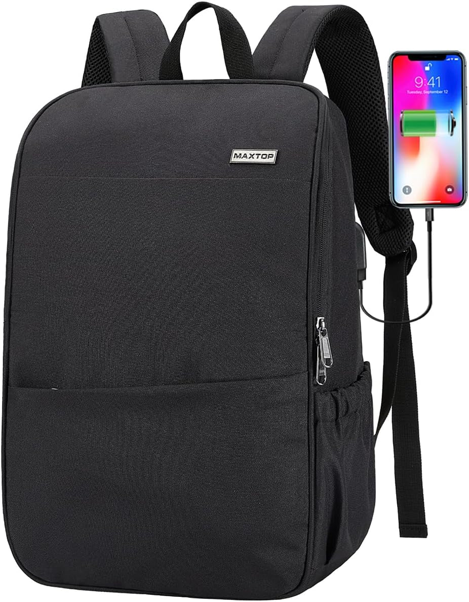 Deep Storage Laptop Backpack with USB Charging Port[Water Resistant] College Computer Bookbag Fits 16 Inch Laptop,Black