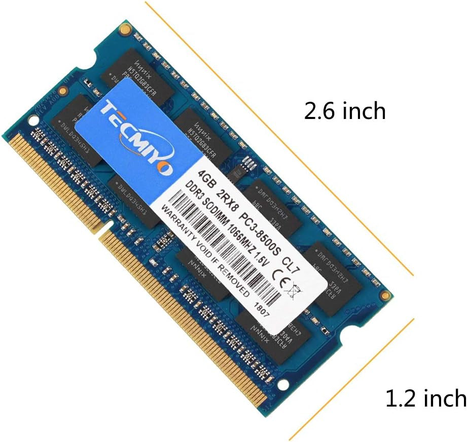 8GB Kit (2X4Gb) DDR3 1066Mhz PC3-8500 PC3-8500S Non ECC Unbuffered 1.5V CL7 2RX8 Dual Rank 204 Pin SODIMM Laptop Notebook Computer Memory Ram