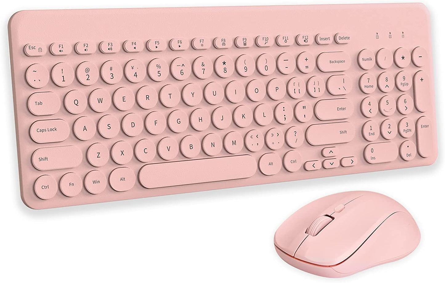 Wireless Keyboard and Mouse Combo, Sweet Pink Cute Keyboard, 2.4G USB Ergonomic Full-Sized Mute Keyboard for Computer, Laptop, PC Desktops, Mac