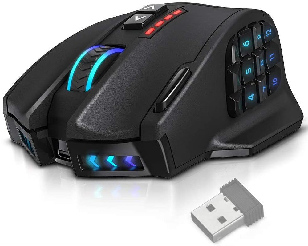 Venus Pro RGB Wireless MMO Gaming Mouse, 16,000 DPI Optical Sensor, 2.4 Ghz Transmission Technology, Ergonomic Design, 16M Chroma RGB Lighting, 16 Programmable Buttons, up to 70 Hours