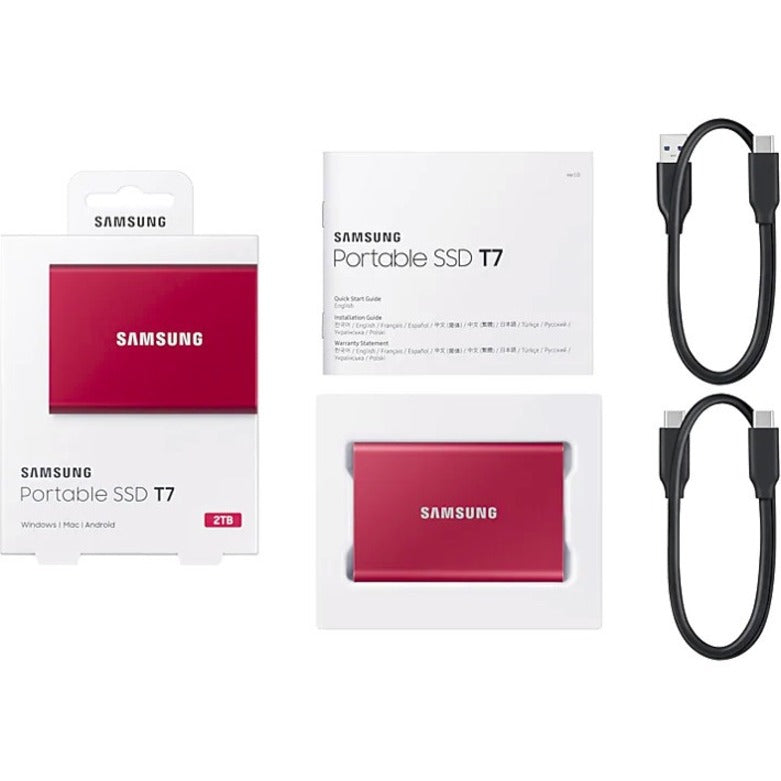 Samsung T7 MU-PC2T0R/AM 2 TB Portable Solid State Drive - External - PCI Express NVMe - Metallic Red