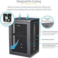 StarTech.com 4-Post 18U Wall Mount Network Cabinet, 19" Hinged Wall-Mounted Server Rack for Data / IT Equipment, Lockable Rack Enclosure